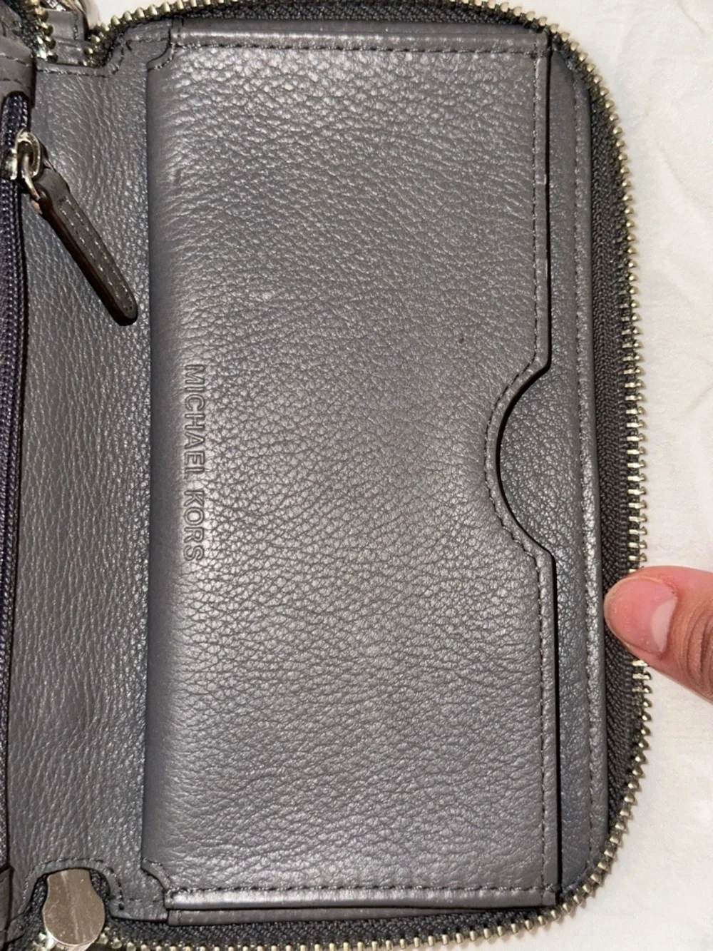 Michael Kors Dark Gray Leather Zip Wristlet